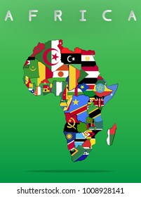 africa continent map with flag and country line, vector eps10
