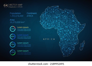 Mapa de África Continente infografía plantilla vectorial con mesh geométrica abstracta concepto de luz poligonal sobre fondo azul. Plantilla para diagrama, gráfico, presentación y gráfico.