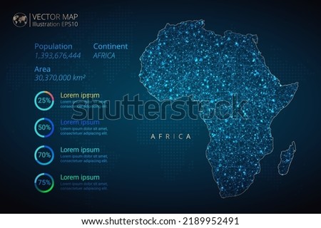 Africa Continent map infographics vector template with abstract geometric mesh polygonal light concept on blue background. Template for diagram, graph, presentation and chart.
