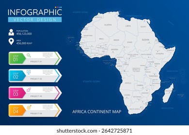 Africa Continent Map with location pointer marks. High detailed country map with division, cities and capital infographic template. Vector illustration EPS10