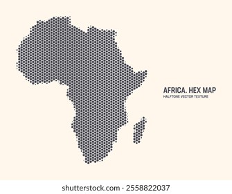 Africa Continent Map Vector Hexagonal Half Tone Pattern Isolate On Light Background. Hex Texture in Form of Map of African Continent. Modern Technological Military Contour Map for Design Projects