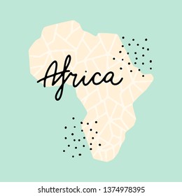 Africa Continent Map. Vector illustration. Hand painted Premade concept made in funny doodle style. Cartography for cards, banners and merch design.