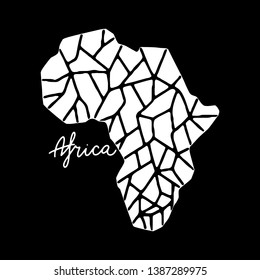 Africa Continent Map. Vector illustration. Hand painted Premade concept made in funny doodle style. Cartography for cards, banners and merch design.