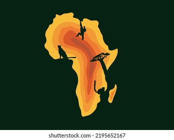 africa continent papercut vector illustration . decorative 3d paper cut map