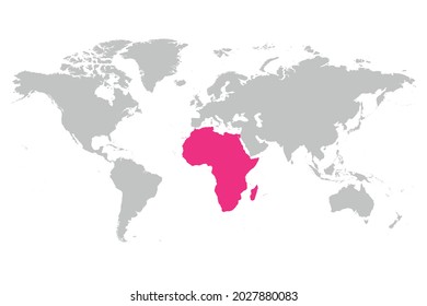 Africa continent pink marked in grey silhouette of World map. Simple flat vector illustration.