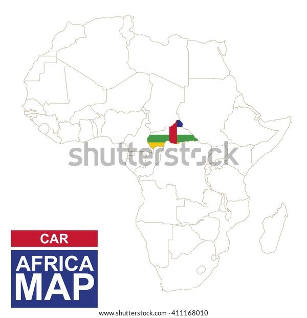 Africa
contoured map with highlighted Central African Republic. CAR map
and flag on Africa map. Vector
Illustration.