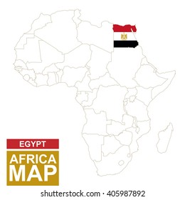 Africa contoured map with highlighted Egypt. Egypt map and flag on Africa map. Vector Illustration.