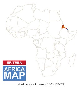 Africa contoured map with highlighted Eritrea. Eritrea map and flag on Africa map. Vector Illustration.