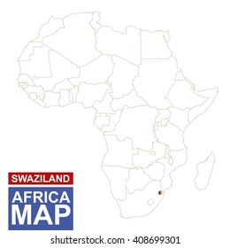 Africa contoured map with highlighted Swaziland. Swaziland map and flag on Africa map. Vector Illustration.