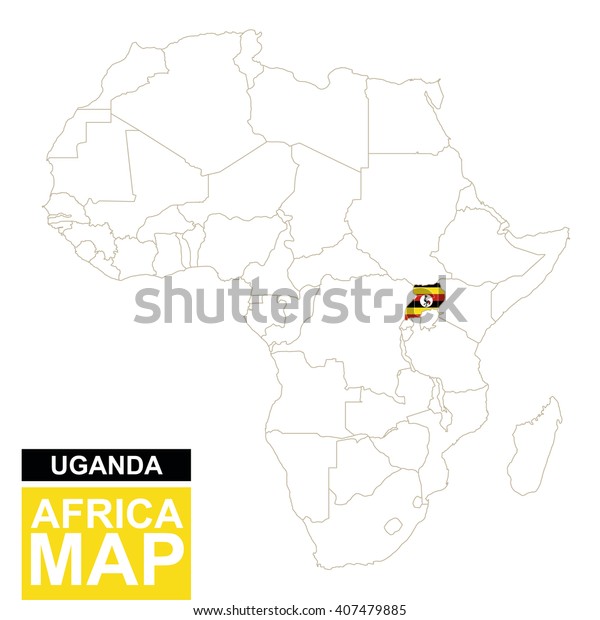 Africa contoured map\
with highlighted Uganda. Uganda map and flag on Africa map. Vector\
Illustration.
