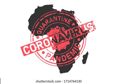 Africa coronavirus stamp. Concept of quarantine, isolation and pandemic of the virus in African continent. Vector illustration isolated on white background.