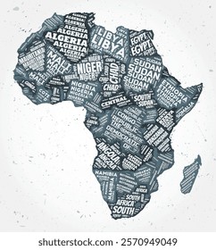 Africa countries word clouds. Continent shape on textured background. Africa design in typographic style. Elegant vector illustration.