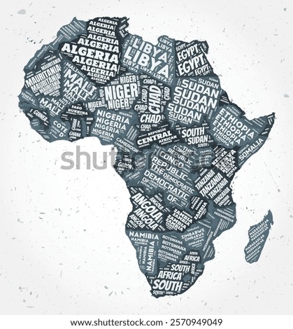 Africa countries word clouds. Continent shape on textured background. Africa design in typographic style. Elegant vector illustration.
