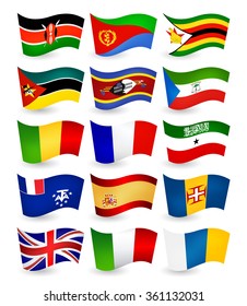 Africa country flying flags set part 4.All elements are separated in editable layers clearly labeled.