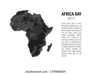 Africa day 25 may banner. Decorative 3d paper cut map of black Africa continent silhouette. Vector illustration