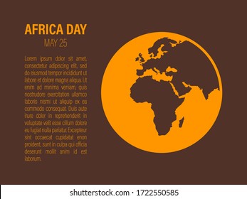 Africa day 25 may globe banner. Decorative map of Africa continent silhouette. Vector illustration