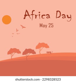 Africa Day 25 May with tree and bird and puma silhouette greeting card