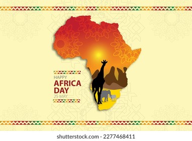 Africa Day Background Concept Vector of African Tribal Figures with continent. Graphic Design Illustration.