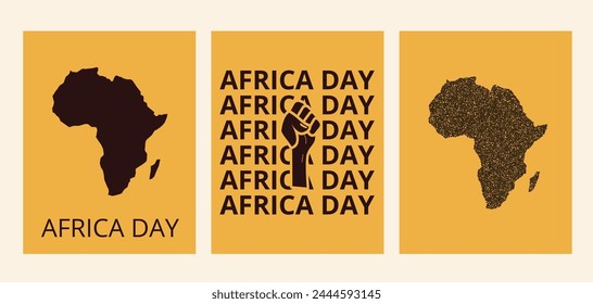 Anuncios del Día de África con Anuncio de silueta de mapa de África. Celebración de Plantilla de tarjeta de diseño. Liberación Africana 25 de mayo. Ilustración de fondo plano Vector.