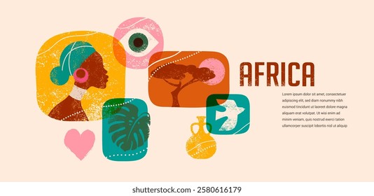 Africa Day concept design. Africa month banner, poster with tribal patterns. Hand drawn vector illustration