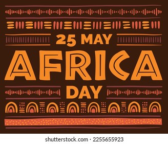 Africa Day concept. Stylized African Pattern on dark background. Ethnic and Tribal Motifs. Hand drawn. Horizontal stripes. For banner, poster, flyer. Vector illustration.