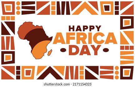 Día de África. Feliz Día Africano de la Libertad y Día de la Liberación. Celebrar anualmente en el continente africano y alrededor del mundo. Patrón africano. Cartel, tarjeta, cartel y fondo. Ilustración del vector