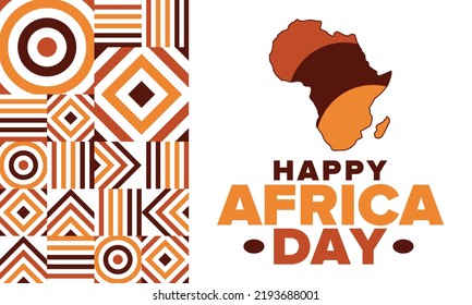 Día de África. Feliz Día Africano de la Libertad y Día de la Liberación. Celebrar anualmente en el continente africano y alrededor del mundo. Patrón africano. Cartel, tarjeta, cartel y fondo. Ilustración del vector