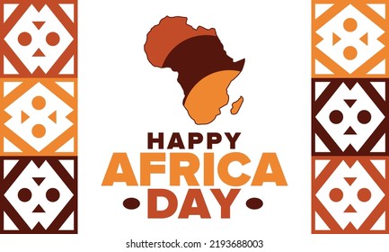 Africa Day. Happy African Freedom Day and Liberation Day. Celebrate annual on the African continent and around the world. African pattern. Poster, card, banner and background. Vector illustration