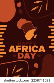 Día de África. Feliz Día Africano de la Libertad y Día de la Liberación. Celebrar anualmente en el continente africano y alrededor del mundo. Patrón africano. Cartel, tarjeta, cartel y fondo. Ilustración del vector