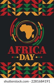 Africa Day. Happy African Freedom Day and Liberation Day. Celebrate annual on the African continent and around the world. African pattern. Poster, card, banner and background. Vector illustration