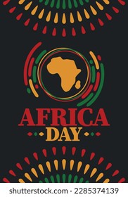 Día de África. Feliz Día Africano de la Libertad y Día de la Liberación. Celebrar anualmente en el continente africano y alrededor del mundo. Patrón africano. Cartel, tarjeta, cartel y fondo. Ilustración del vector