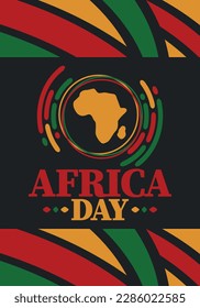 Día de África. Feliz Día Africano de la Libertad y Día de la Liberación. Celebrar anualmente en el continente africano y alrededor del mundo. Patrón africano. Cartel, tarjeta, cartel y fondo. Ilustración del vector