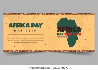 Africa day May 25th flyer horizontal banner with map and african pattern illustration