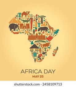 Africa Day on 25 May Illustration with symbols of African culture and nature for Web Banner or Landing Page Templates