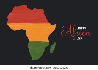 Africa day on May 25. continent of Africa artistic hand drawn grunge textured map vector illustration on black background. Aftistic banner template design.