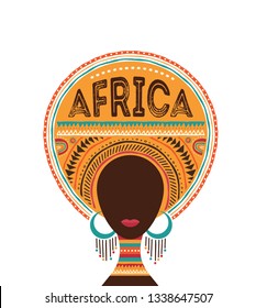 Africa day, Vector illustration with African woman, tribe ornaments and patterns.