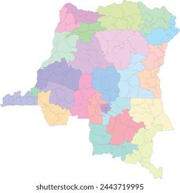 Africa Democratic Republic of the Congo map with adm2 189 territories and cities