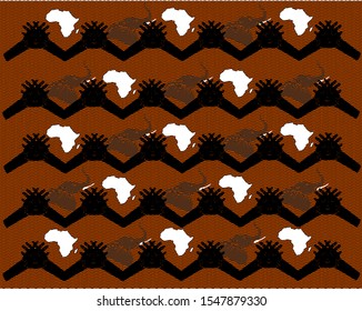 Africa, elephant and hand vector pattern