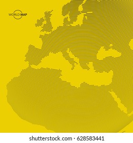 África y Europa. Mapa vectorial del mundo. Concepto de marketing comercial global. Estilo punteado. Diseño para educación, ciencia, presentaciones web.
