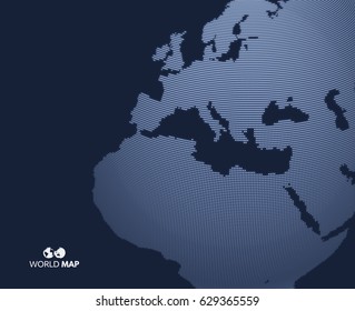 Africa and Europe. Vector map of the world. Global business marketing concept. Dotted style. Design for education, science, web presentations.