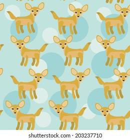 Africa Fennec Fox Seamless pattern with funny cute animal on a blue background. Vector