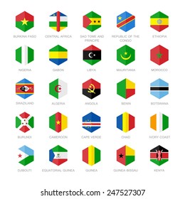 Africa Flag Icons. Hexagon Flat Design.