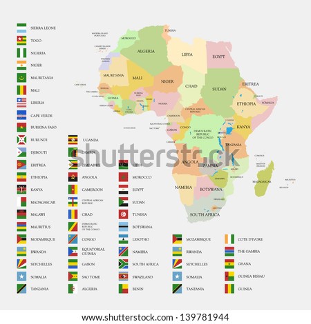 Africa flags and map vector illustration