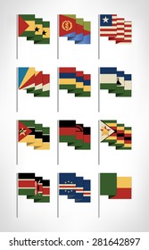 Africa flags set. Cartoon flat design 4. Vector illustration.