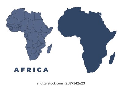 Africa flat and outline vector map set