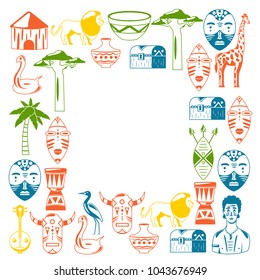 Africa. Frame for poster. Travel to Africa ethnic icons. Tribal illustration. 