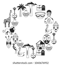 Africa. Frame for poster. Travel to Africa ethnic icons. Tribal illustration. 