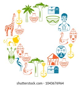 Africa. Frame for poster. Travel to Africa ethnic icons. Tribal illustration. 