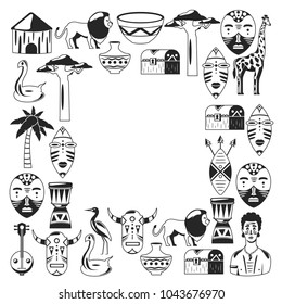 Africa. Frame for poster. Travel to Africa ethnic icons. Tribal illustration. 