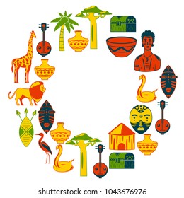 Africa. Frame for poster. Travel to Africa ethnic icons. Tribal illustration. 